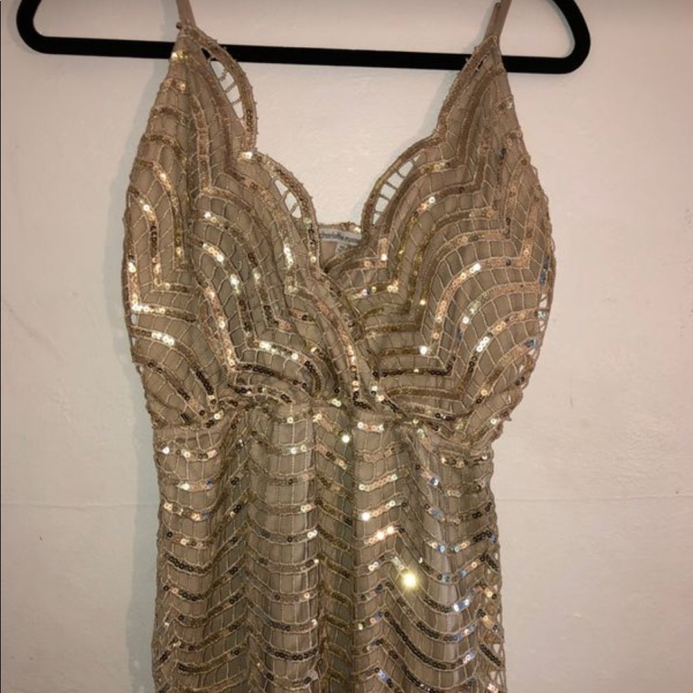 Gold Sequined Mini Party Dress